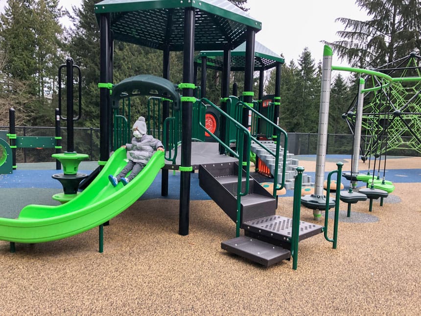 Seaview Park Playground in Edmonds Washington, an inclusive playground accessible to all kinds of kids and abilities.