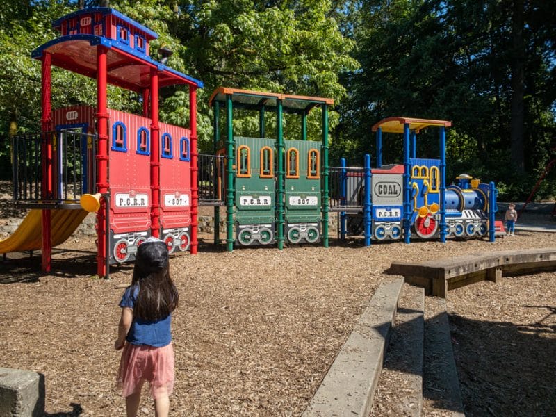 Wilburton Hill Park Large Colorful Train Playground in Bellevue