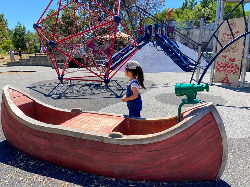 Luther Burbank Park Playground Toddler Standing by Red Boat