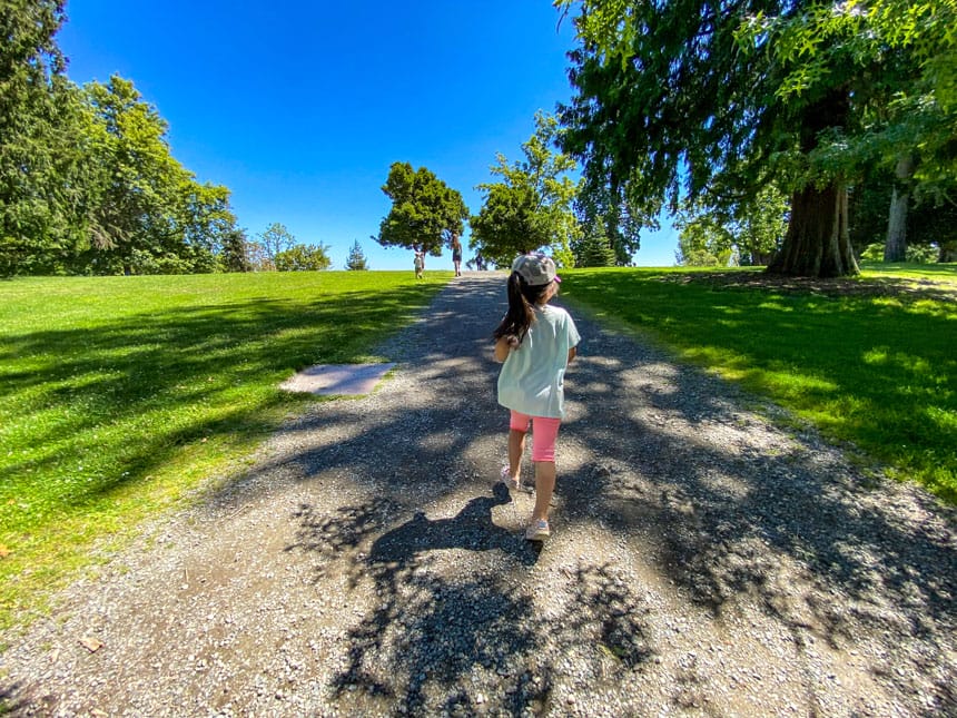 Toddler Walking on trails at Point Defiance Park