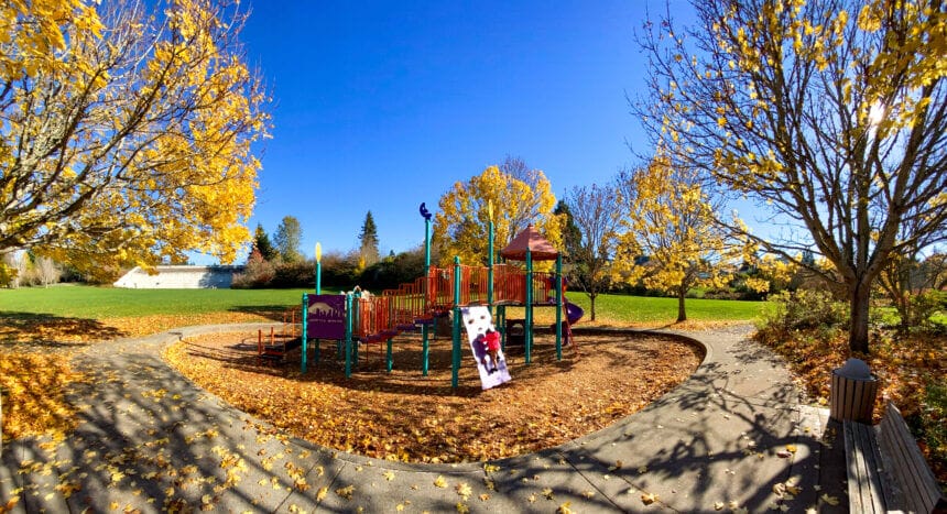 Aubrey Park Mercer Island Playground with Fall Leaves