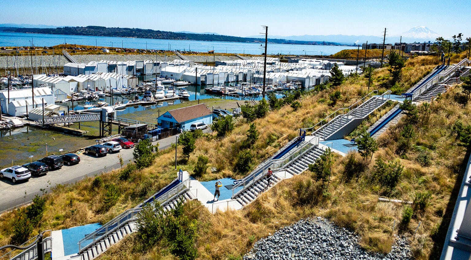 Six sets of Stairs and Slide that kids can run up and slide down here in Tacoma, Washington