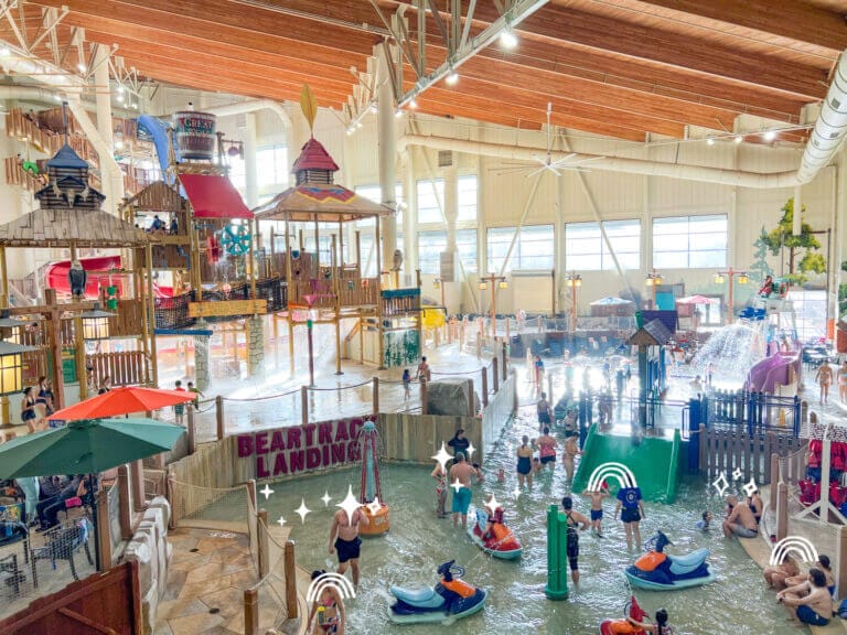 Great Wolf Lodge indoor water park and climbing structure with toddler section and splash pads
