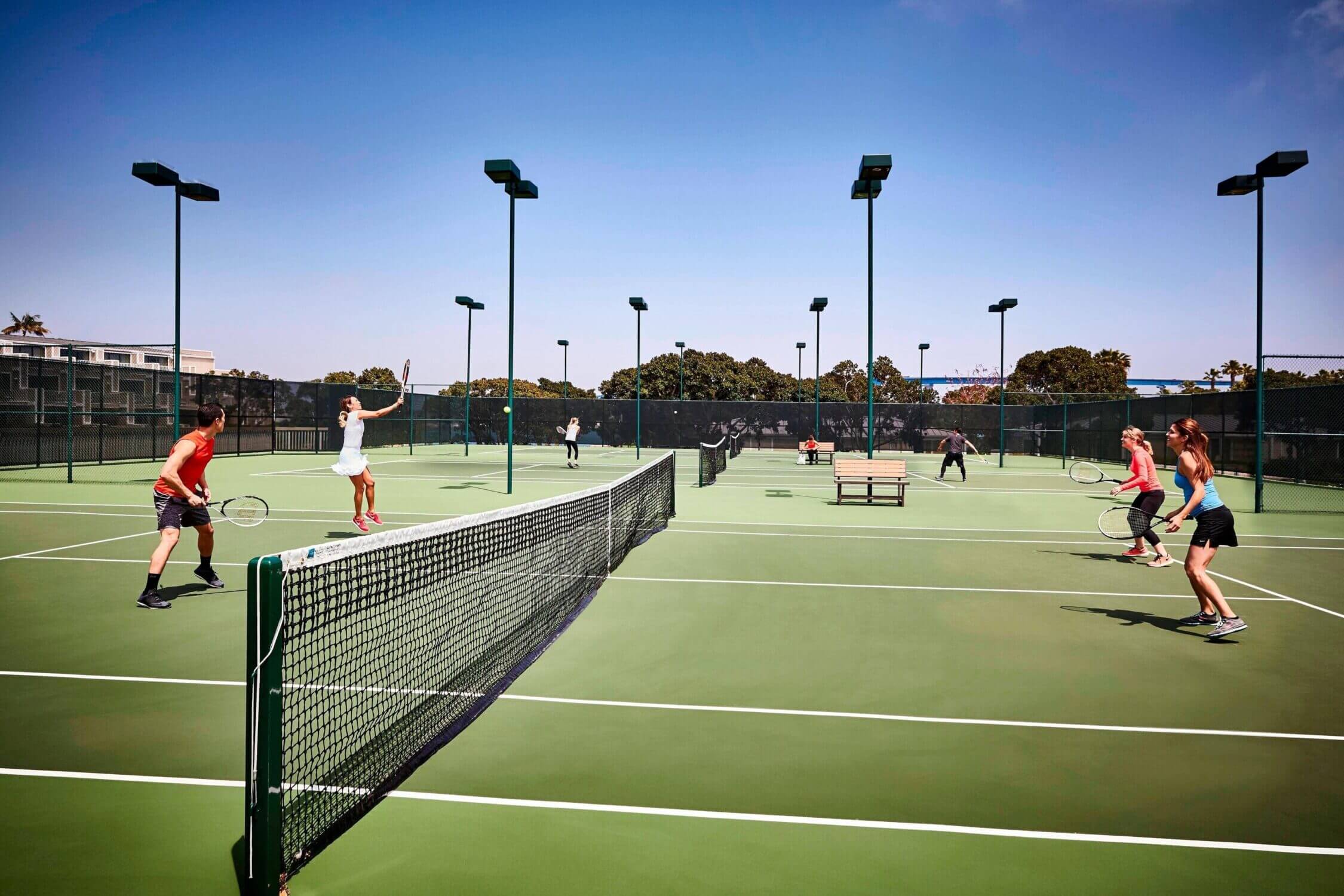 Coronado Island Marriott Resort & Spa features pickleball courts and tennis courts where parents and kids can enjoy a fun, family-friendly game. A great way to stay active and create lasting vacation memories in Coronado.