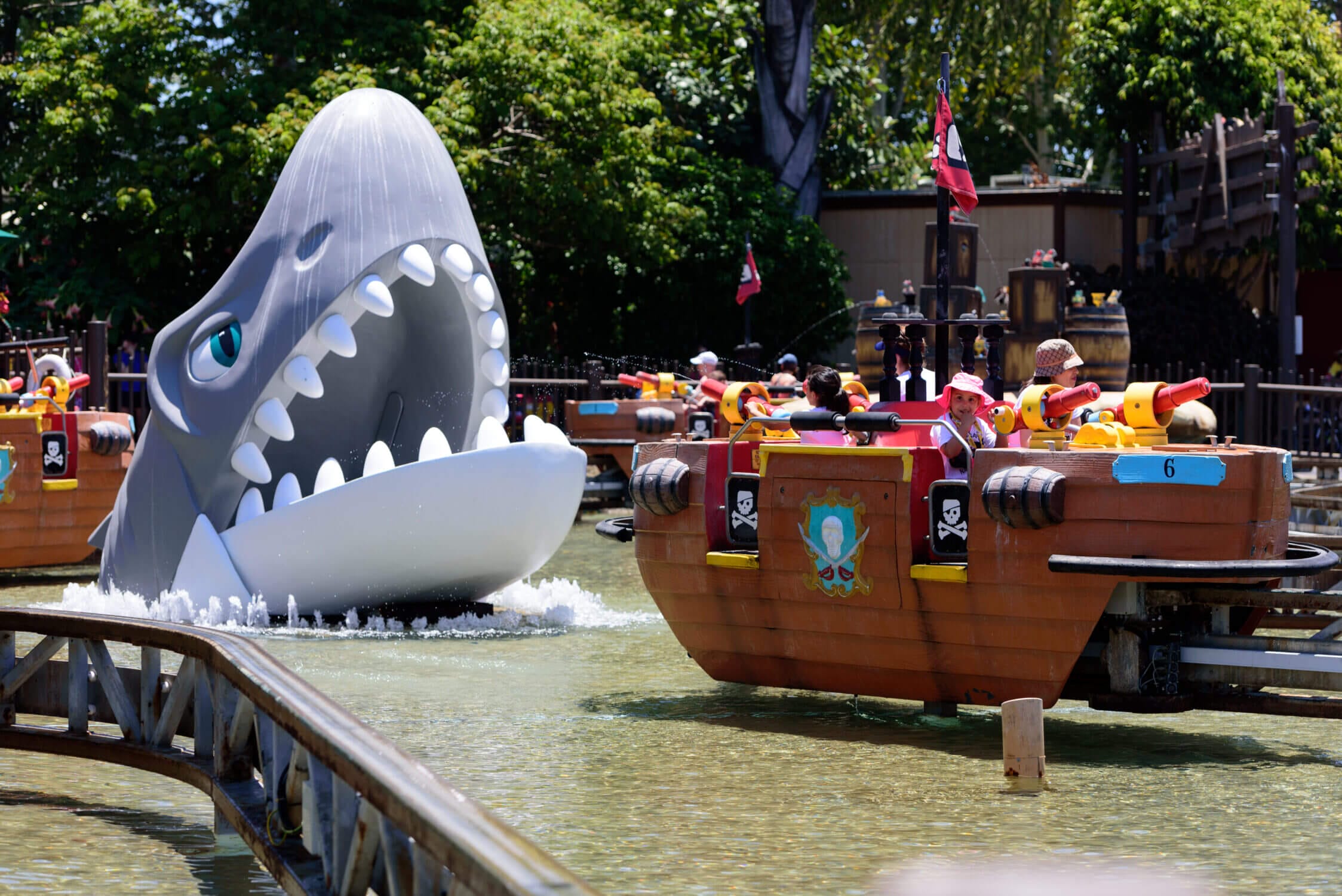 Splash Battle ride at Pirate Shores in Legoland California, Carlsbad. A fun, kid-friendly water park attraction for families.