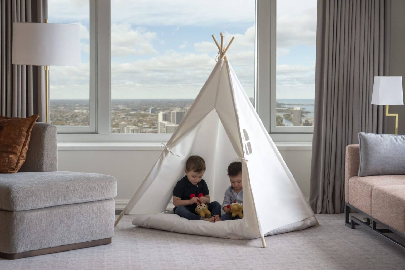 Four Seasons Chicago offers many kid-friendly amenities including an in-room play tent, creating a magical and fun hotel experience for children during their stay.